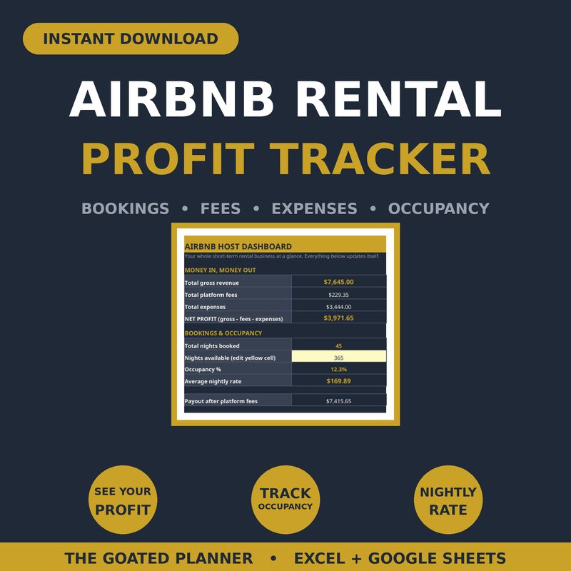 Airbnb Income & Profit Tracker — spreadsheet planner cover