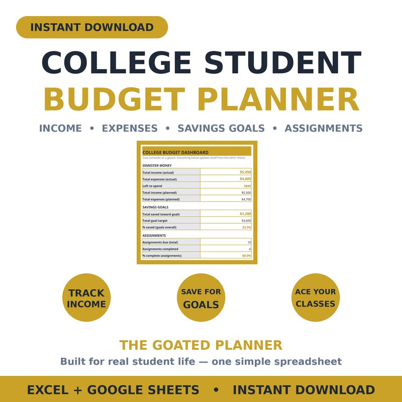 College Student Budget & Life Planner — spreadsheet planner cover
