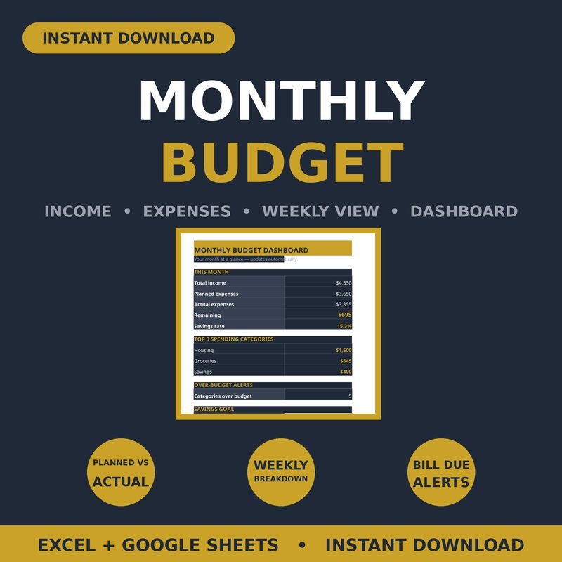 Monthly Budget Planner — Dark Mode — spreadsheet planner cover