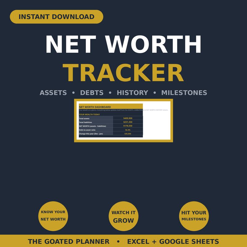 Net Worth Tracker & Wealth Dashboard — spreadsheet planner cover